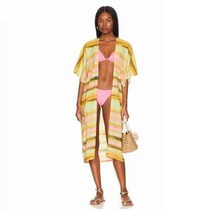 NWT Plush Sunset Kimono Robe S Multi Watercolor Lightweight Cover Up
